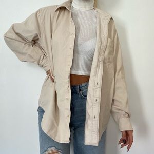 Oversized Corded Button Down Beige / off white